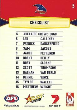 2013 Select AFL Champions #5 Adelaide Crows Back